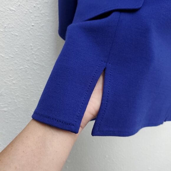 ST. JOHN Indigo Peplum 3/4 Sleeve Wool Rayon  Blend Santana Knit Career Top - Picture 4 of 11